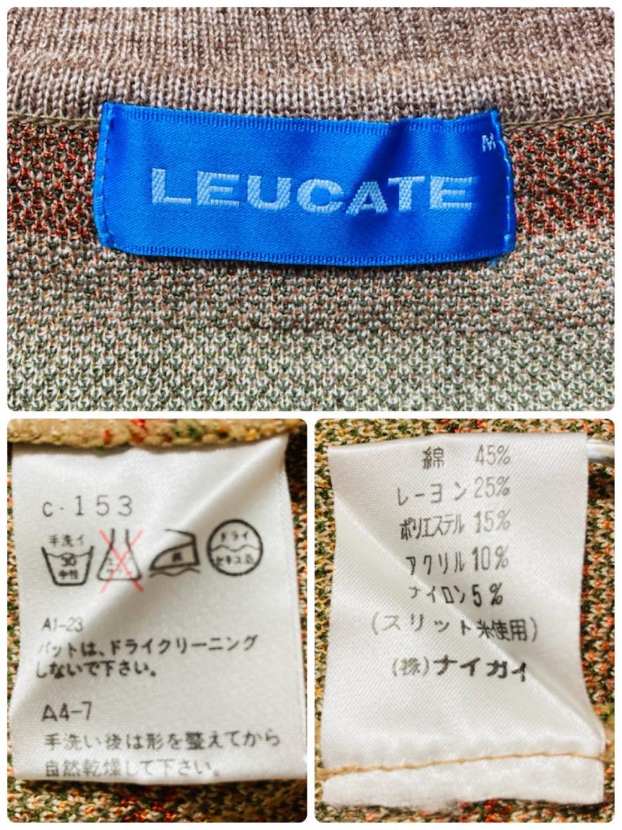 H0417　LEUCATE　半袖ニット　ボーダー柄　肩パット　サイズM　美品_画像10