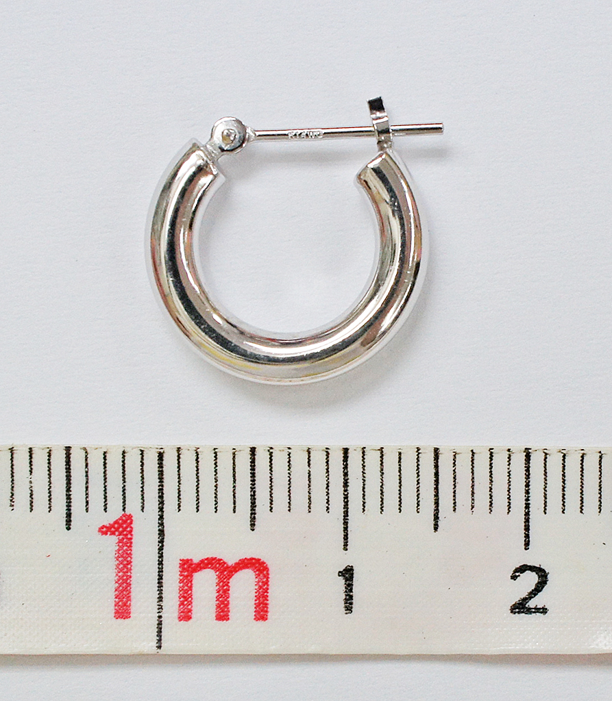 K14WG ホワイトゴールド パイプ フープ ピアス 3×15mm 【新品】【両耳