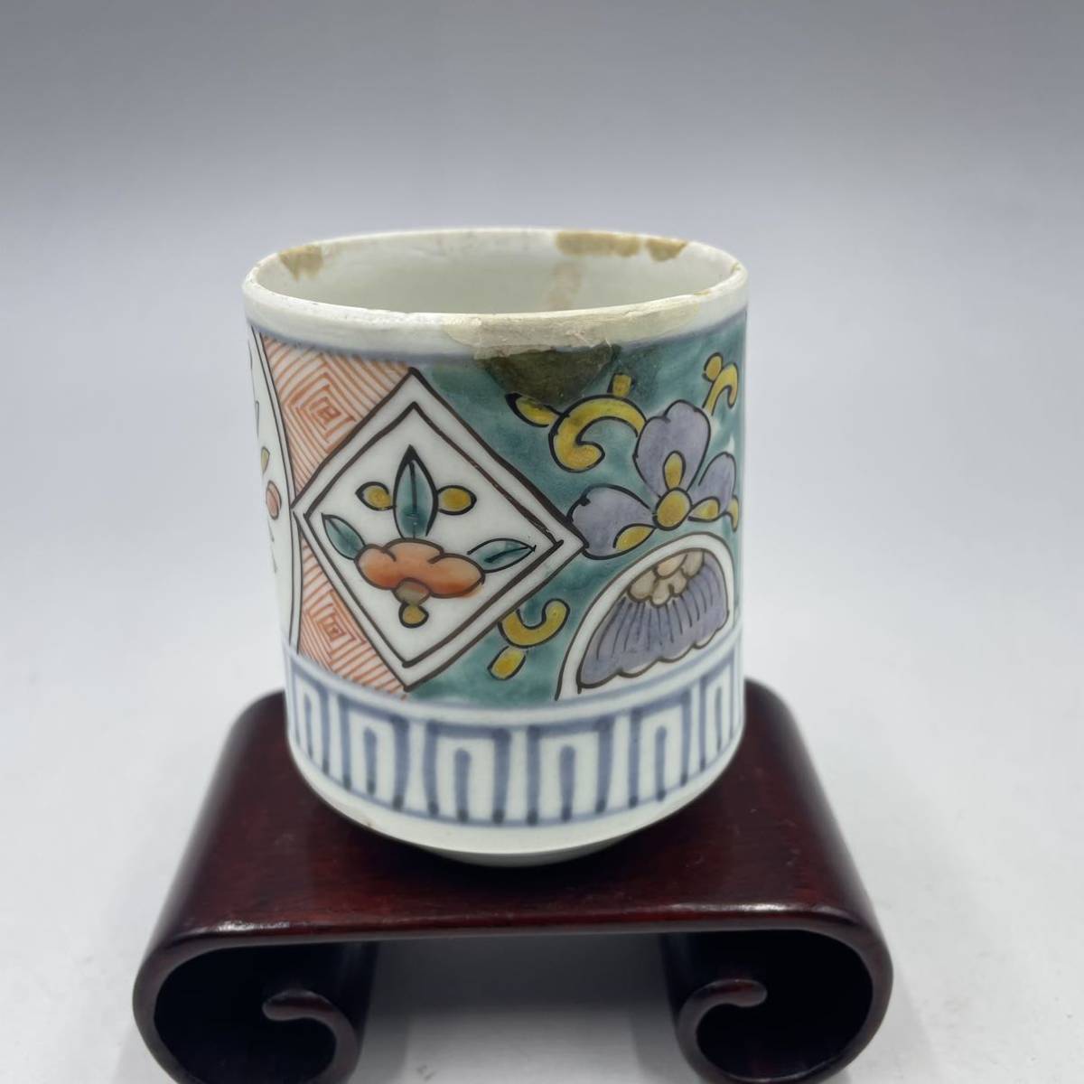 古九谷 古伊万里 色絵 1客 茶道具 アンティーク磁器 角福