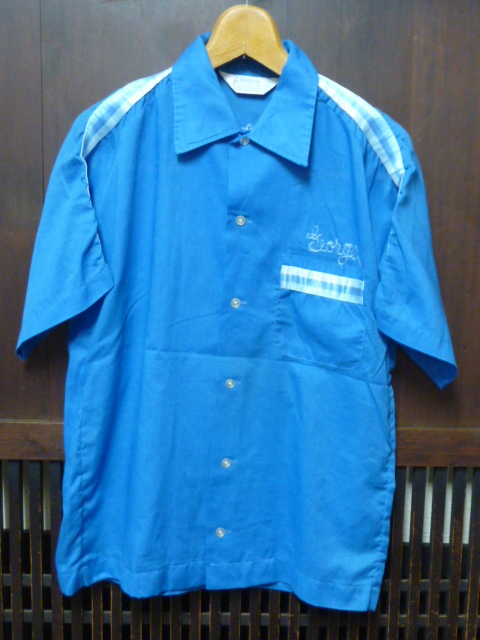 USA古着　80s Hilton ボーリング シャツ L 16-16 1/2 水色 RUMMAN 半袖 刺繍 チェーンステッチ_画像2