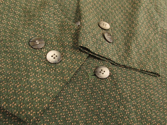 k5558：三年坂 ちりめん シャツジャケット 薄手ジャケット L カーキ鶯色抹茶色/和柄/日本製：5_画像6
