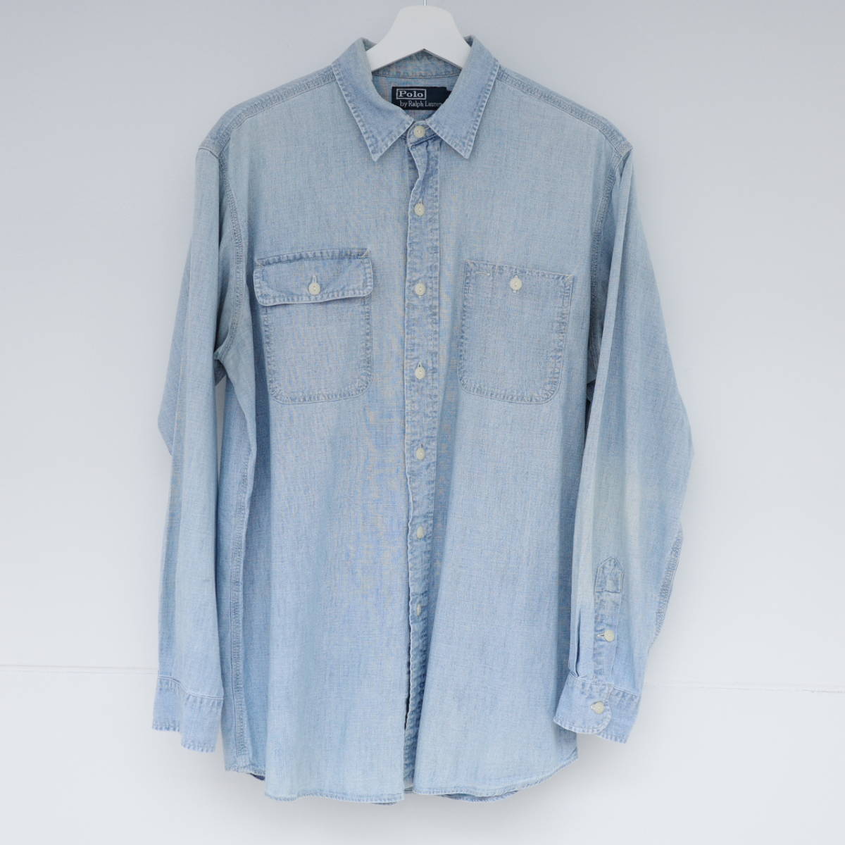 ラルフローレン シャンブレー ワークシャツ Polo by Ralph Lauren Chambray work shirt Mサイズ good fade 90s vintage