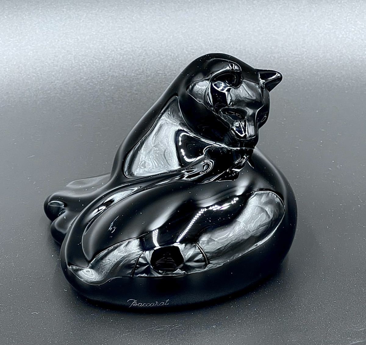 baccarat バカラ 『毛繕いする猫 』ブラッククリスタル 刻印有り 黒猫