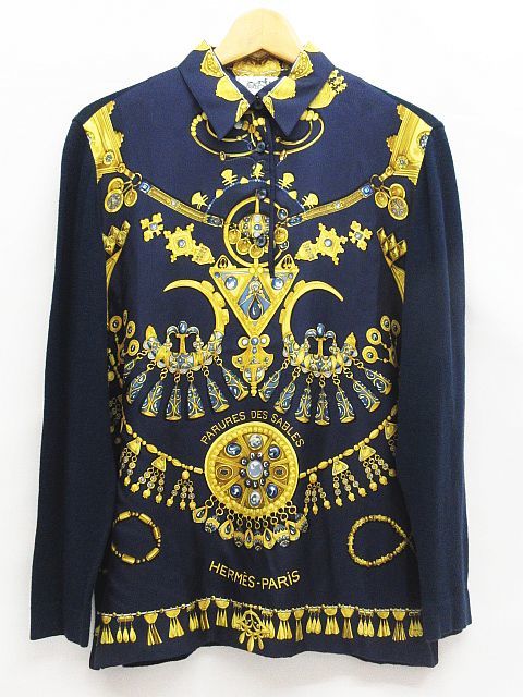 エルメス ポロシャツ プルオーバー シャツ カレ柄 長袖 カシミヤ