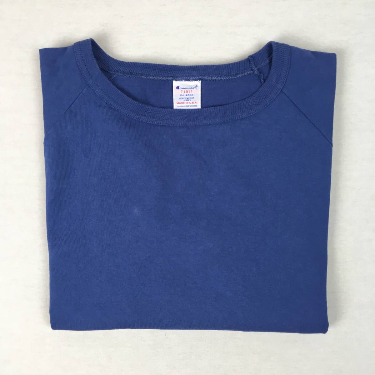 Champion チャンピオン T1011 米国製 七分袖Ｔシャツ ラグラン 半袖 ブルー XLサイズ ヘビーウェイト_画像10