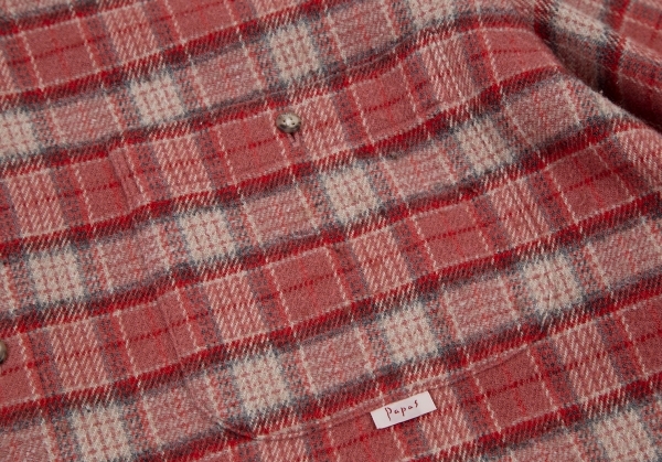 パパスPapas コットンポリフランネルオーバーチェックボタンダウンシャツ 赤50L 【メンズ】_画像5