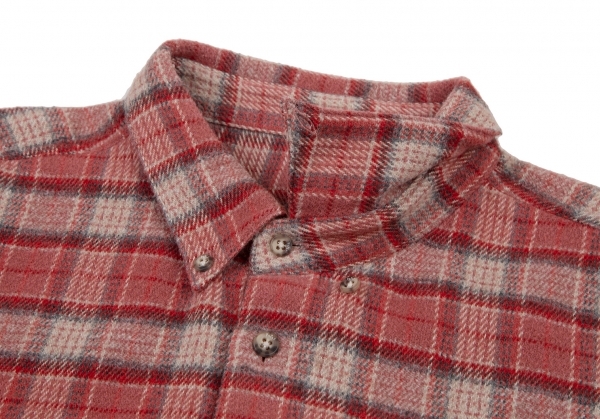 パパスPapas コットンポリフランネルオーバーチェックボタンダウンシャツ 赤50L 【メンズ】_画像3