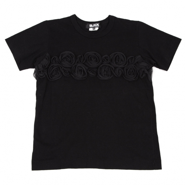 ブラックコムデギャルソンBLACK COMME des GARCONS コットンコサージュ装飾Tシャツ 黒M 【レディース】