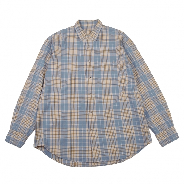 パパスPapas コットンオーバーチェックシャツ 水色50L 【メンズ】