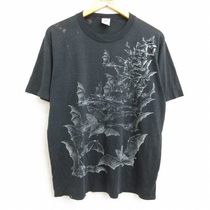 XL/古着 半袖 ビンテージ Tシャツ メンズ 80s コウモリ クルーネック 黒 ブラック spe 22aug01 中古