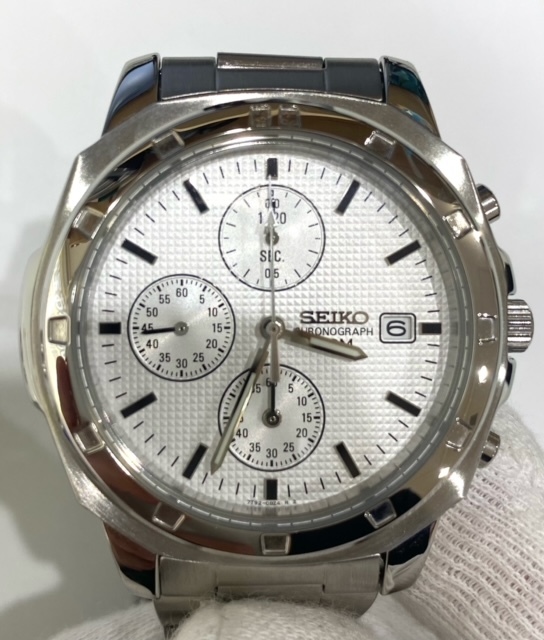 稼動品 時計 腕時計 SEIKO セイコー 50M クロノグラフ 7T92-0CA0 スモセコ デイト ホワイト文字盤 クォーツ メンズ腕時計 クロノ正常確認済_画像2