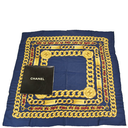 シャネル CHANEL 大判 スカーフ ココマーク アクセサリー柄 ネイビー