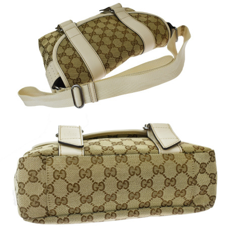 美品 グッチ GUCCI ショルダーバッグ GG柄 ブラウン アイボリー