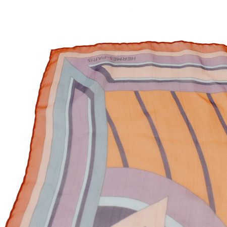 超美品 エルメス HERMES ロング スカーフ オレンジ シルク 100