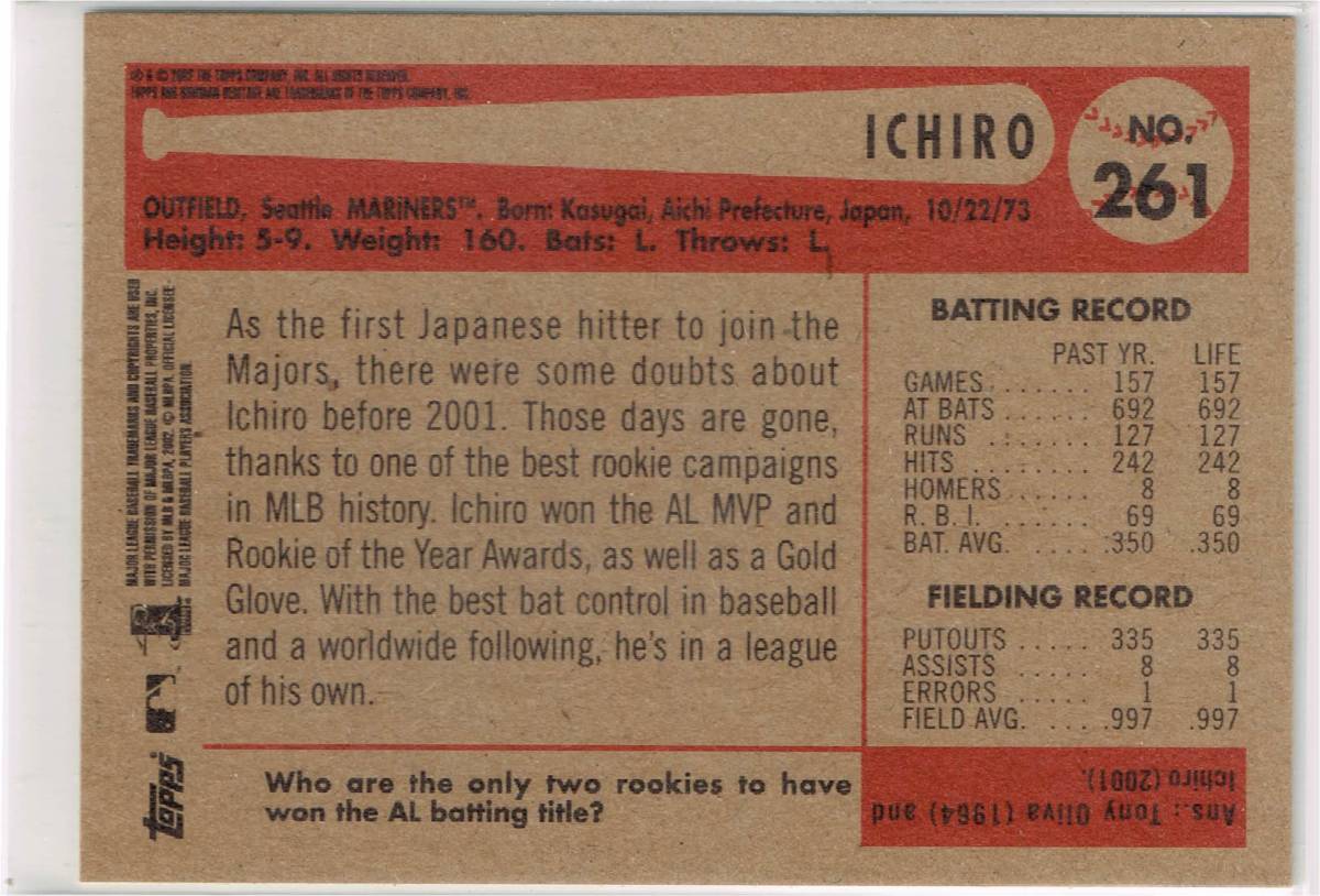 2002 MLB Topps Bowman Heritage #261 Ichiro Suzuki トップス ヘリテージ イチロー_裏面