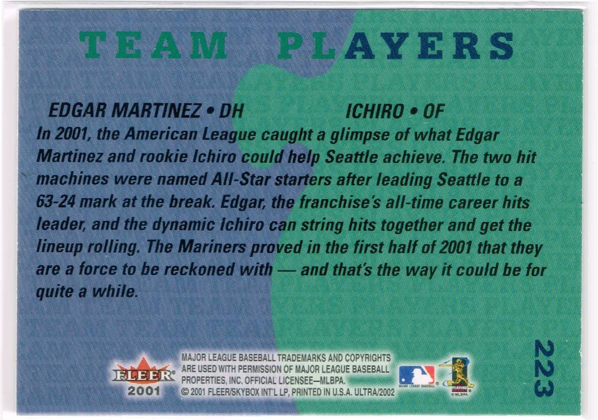 2002 MLB Fleer Ultra #223 Edgar Martinez/Ichiro フレア ウルトラ イチロー _裏面