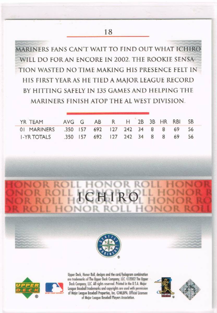 2002 MLB Upper Deck Honor Roll #18 Ichiro Suzuki UD アッパーデック イチロー _裏面