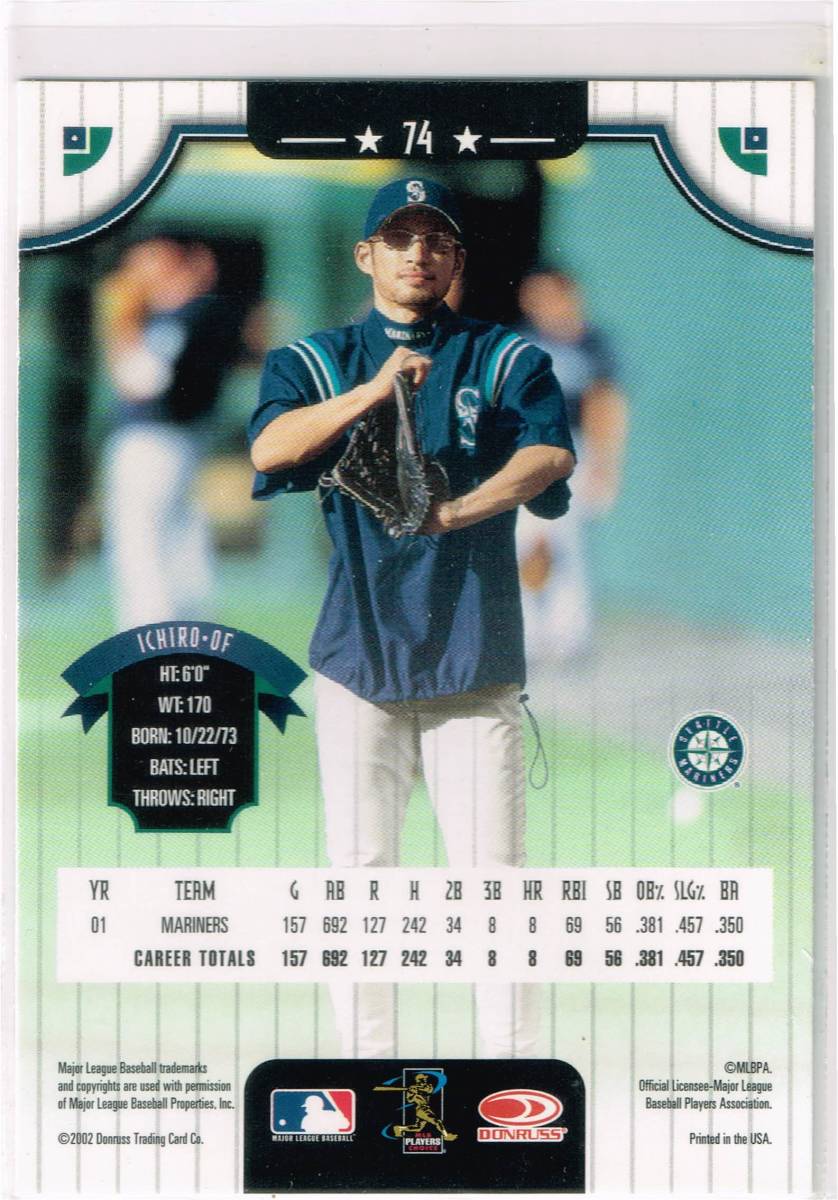 2002 MLB Donruss #74 Ichiro Suzuki ドンラス イチロー_裏面