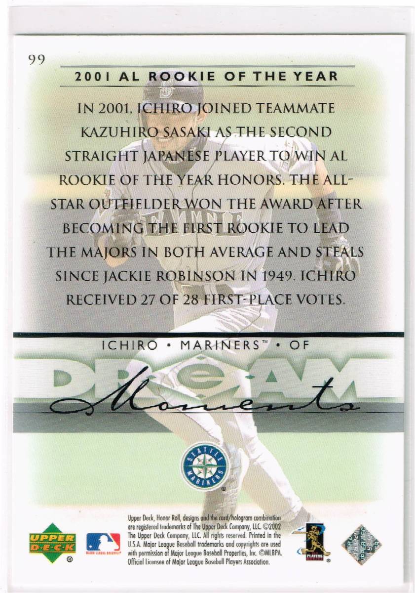 2002 MLB Upper Deck Honor Roll #99 Ichiro Suzuki UD アッパーデック イチロー _裏面
