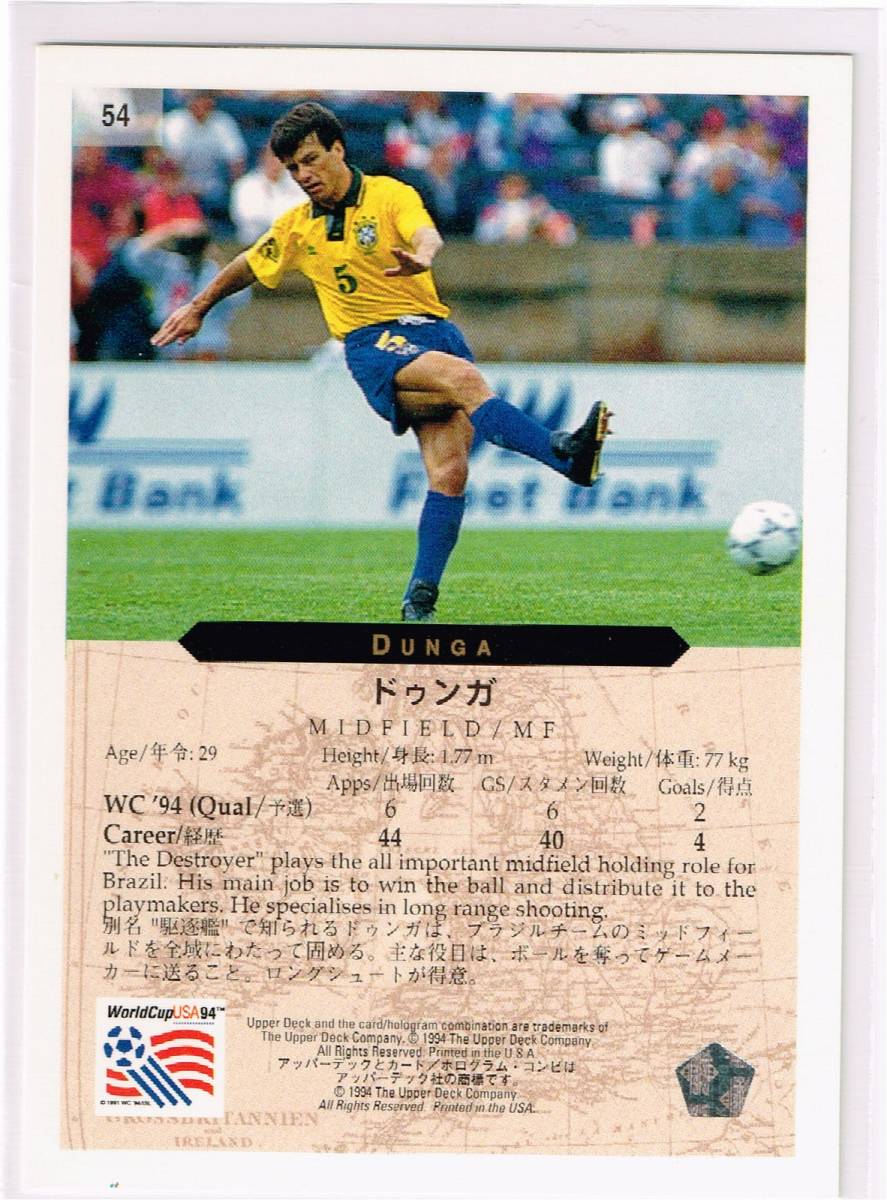 1994 UPPER DECK WORLD CUP #54 ブラジル代表 ドゥンガ Dunga アッパー