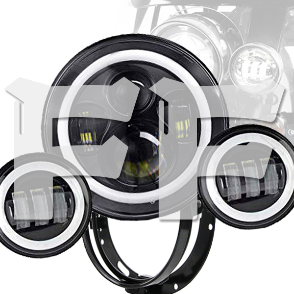ハーレーダビッドソン CREEチップ 60W 7インチ LED ヘッドライト 4.5インチ LED フォグランプ オートバイ ブラック DOT承認品 1セット_画像1