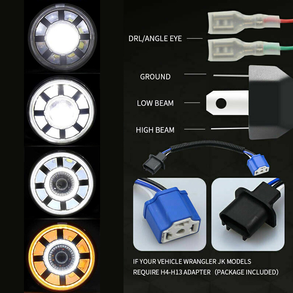 Jeep LED ヘッドライト JK JKU TJ LJ スズキ ジムニー ハマー H2 HI.Low.DRL.ウインカー 60W 7インチ ホワイト かっこいい!! 12V 2個_画像4