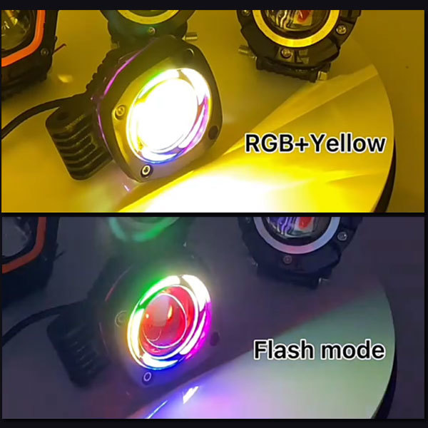 多彩 RGB ストロボ機能 LED ワークライト フォグランプ オートバイ SUV ATV ボート 警告灯 建設機械 12V/24V 2個_画像3