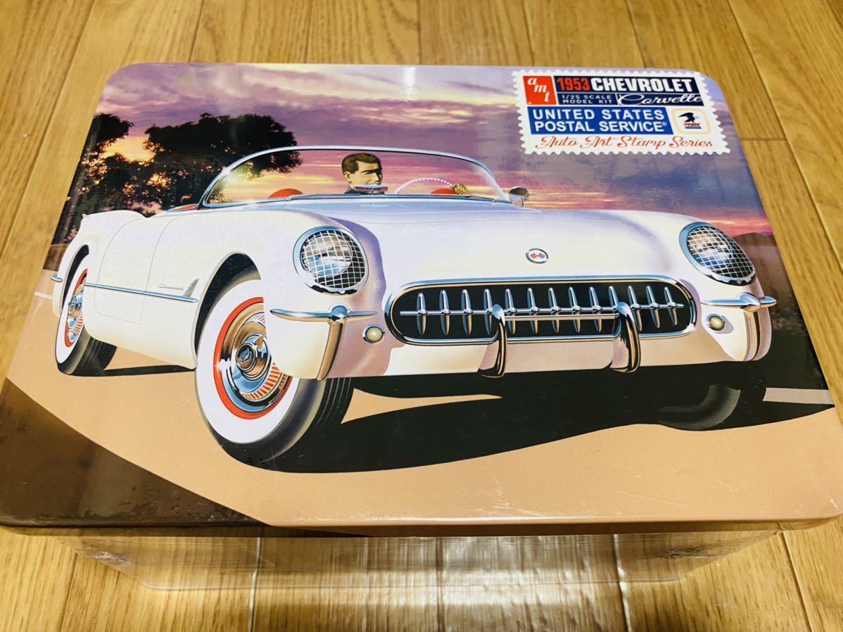 AMT/エーエムティー 1/25 1953 シボレー コルベット USPSスタンプシリーズ プラモデル 新品未開封 '53 CHEVROLET CORVETTE 缶パッケージ_画像1