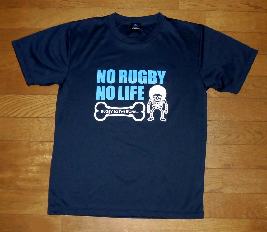 NO RUGBY NO LIFE 菅平 サマーキャンプンプ 2015 RUGBY TO THE BONE... ドライ Tシャツ SUZUKI RUGBY スズキスポーツ製 NVY M 使用少 美品_画像1