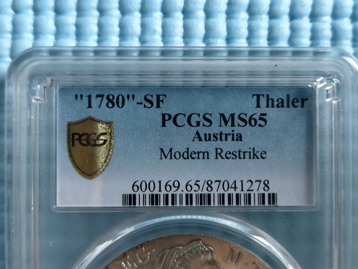 マリアテレジア・リストライク・ターラー銀貨PCGS・MS65美トーン