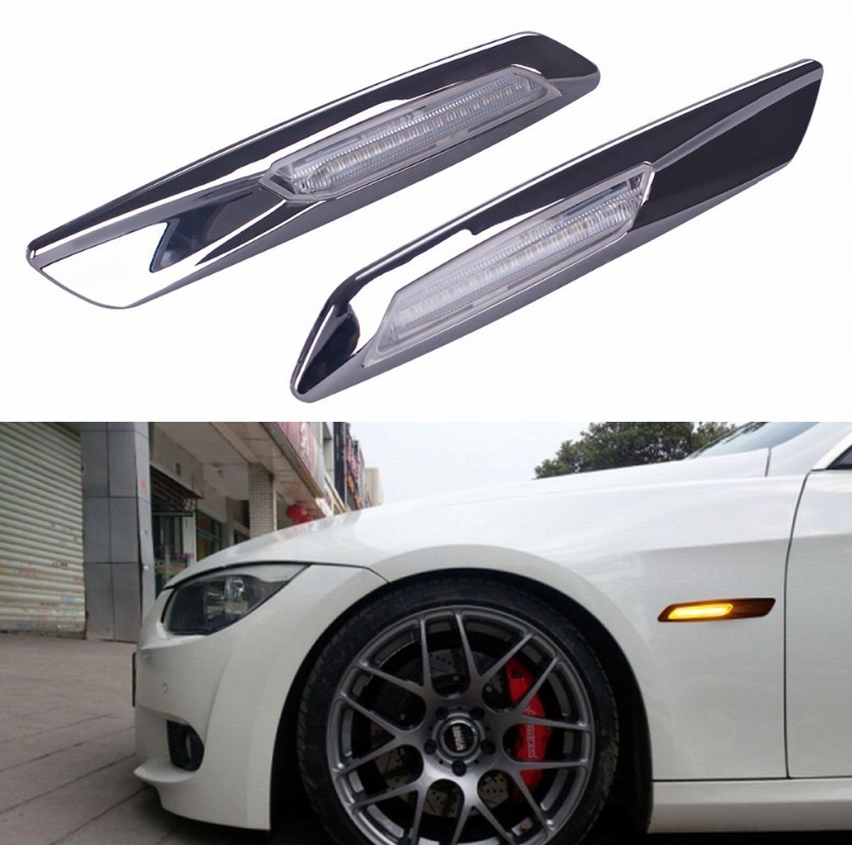 BMW サイドマーカーF10ルック LED クローム/クリアレンズ サイドウインカー E81E84E82E87E88E90E91E92E93E60E61 F-LOOK_画像1