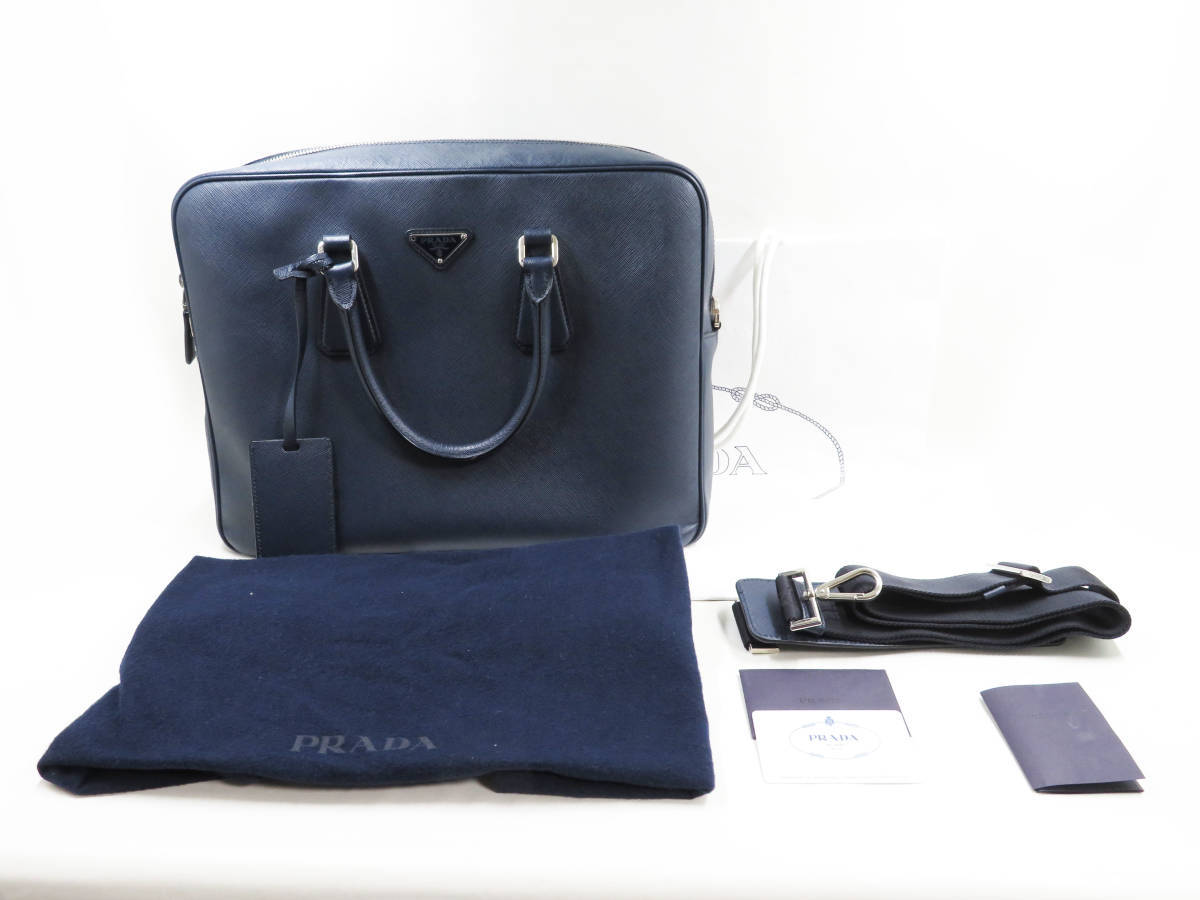 (n009)PRADA プラダ メンズ VA0891 9Z2 ブリーフケース ビジネスバッグ SAFFIANO TRAVEL 2WAY ネイビー(BALTICO) 正規品 牛革_画像1