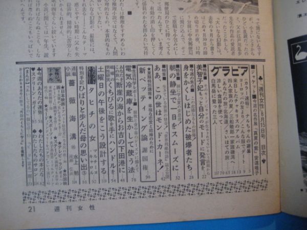 ぬ1147週刊女性　昭和37年8.15　カラー速報 ナルちゃんの避暑　ジョージ・チャキリス　水上勉　主婦と生活社　128頁_画像3