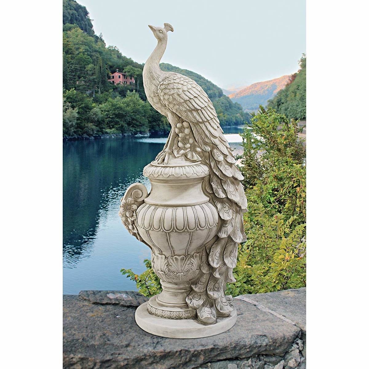 中世ヨーロッパ様式 ステイバーデン城の壷庭の白孔雀 （ピーコック） 彫像 彫刻/ガーデニング エントランス(輸入品)