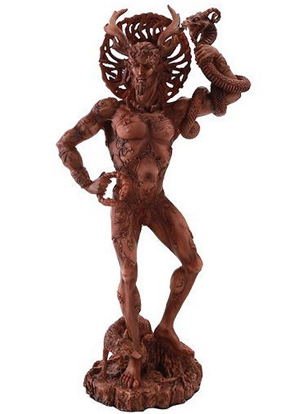 完売 ケルト神話の狩猟の神にして冥府神、ケルヌンノス 高さ 約25ｃｍ（レッド・ウッド色）彫刻 彫像シャーマンの呪術 エスニック