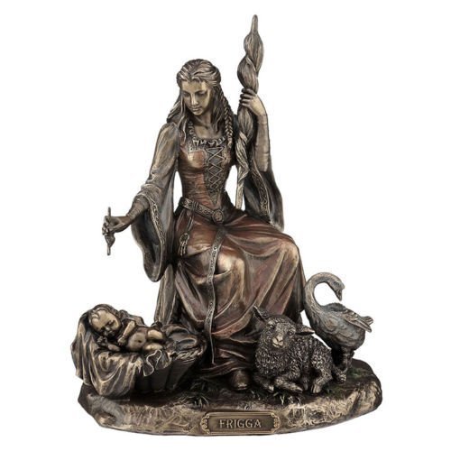 紡錘と幼子を連れた愛と結婚と豊穣の女神 フリッガ（フリッグ）ブロンズ風 北欧神彫刻 彫像（輸入品