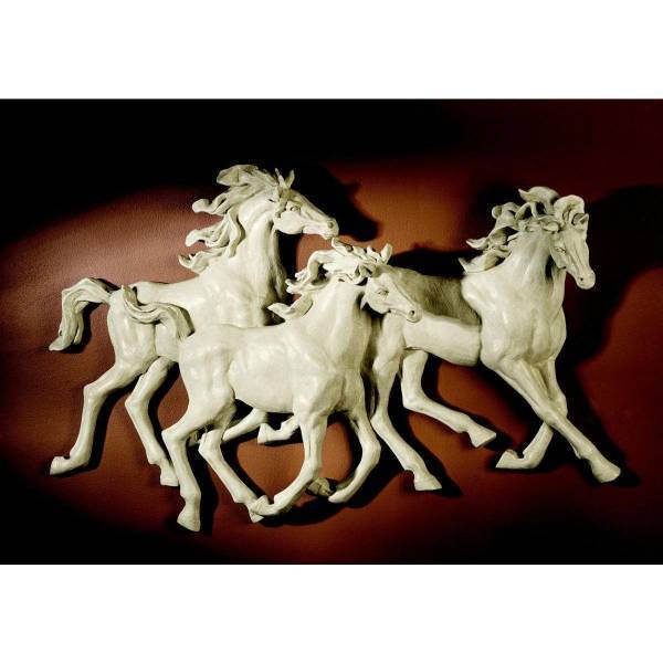 ワイルドスタリオン３頭の駿馬が走る壁彫刻装飾 オーナメント彫像/ 競馬場 JRA 日本競馬協会（輸入品