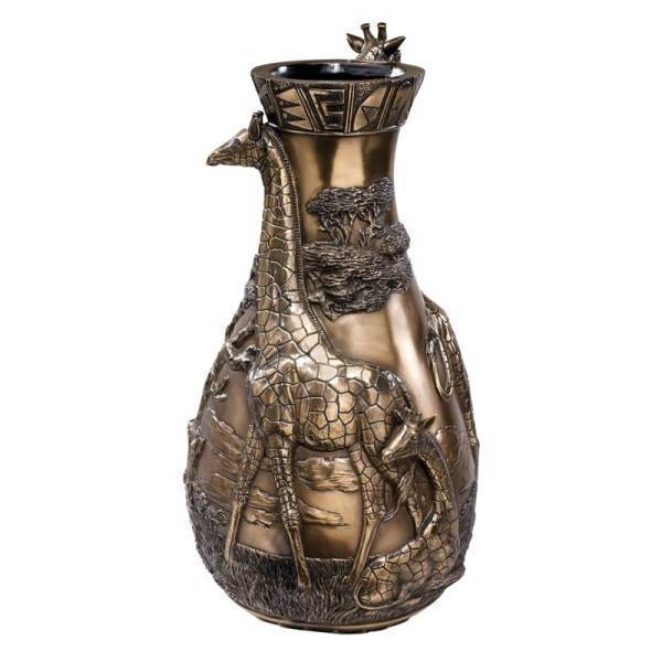 デザイン・トスカノ製 キリンがいる、サバンナ風景 彫刻花瓶 アニマルインテリア 彫像/ 貴賓室 社長室（輸入品