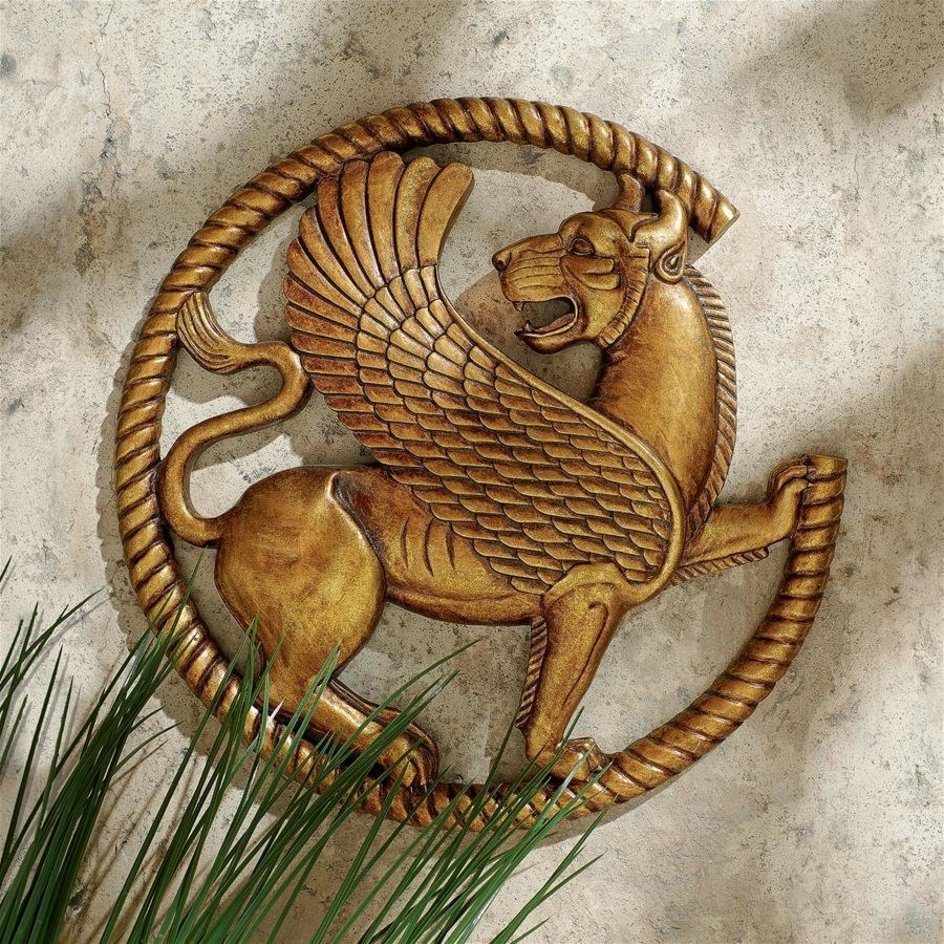 ペルシャ風 グリフォン壁彫刻 レリーフ 彫像 アートレプリカ/ 鷲獅子 女神ネメシス 黄金を守る 紋章[輸入品