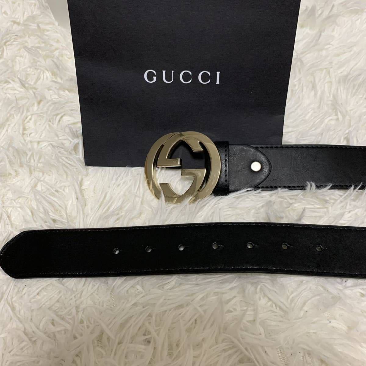 1円～ 極美品 GUCCI グッチ インターロッキング GG ブラック メンズ レディース 正規品 良品 ベルト ゴールド バックル_画像6