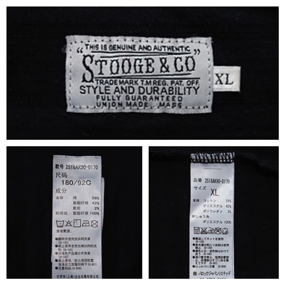 STOOGE&CO ストゥージ&コー // 長袖 タックボーダー柄 刺繍 ストレッチ Vネック Tシャツ カットソー (黒) サイズ XL_画像7