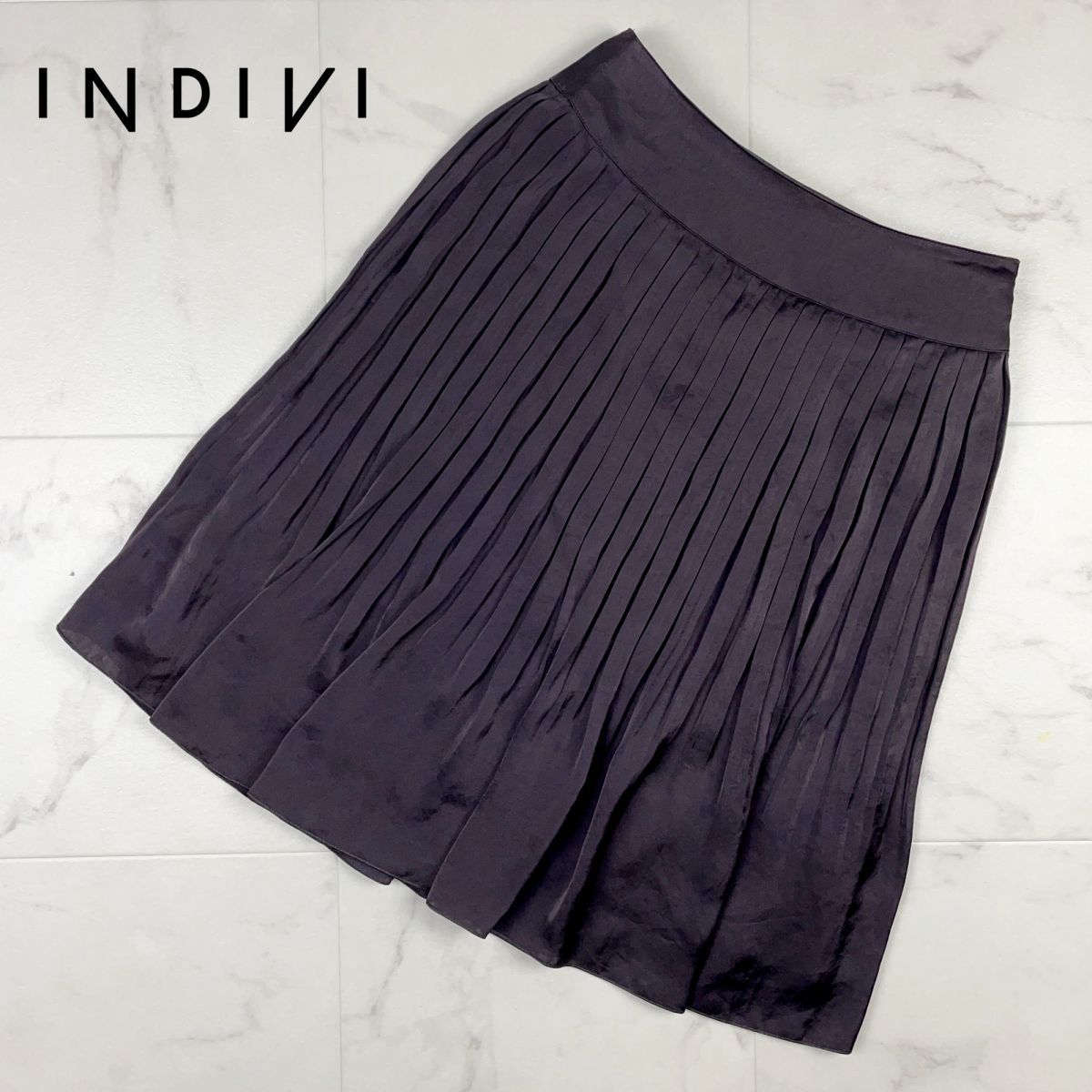 INDIVI Indivi юбка в складку подкладка есть колени длина боковой Zip чай цвет Brown размер 38*HB756
