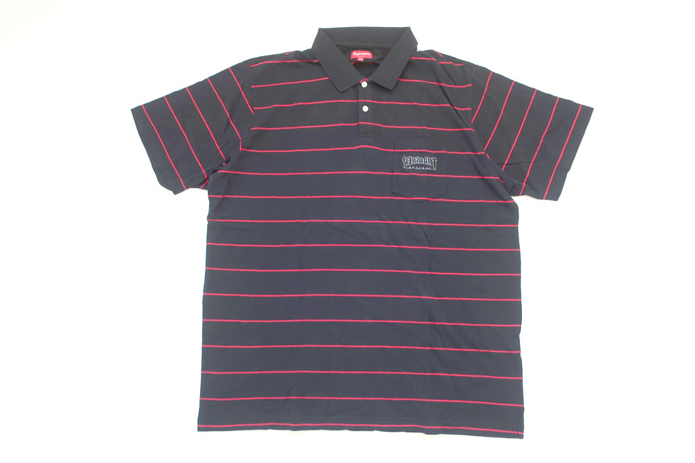 (XL)Supreme Thrasher Stripe Poloシュプリームスラシャーストライプポロ黒