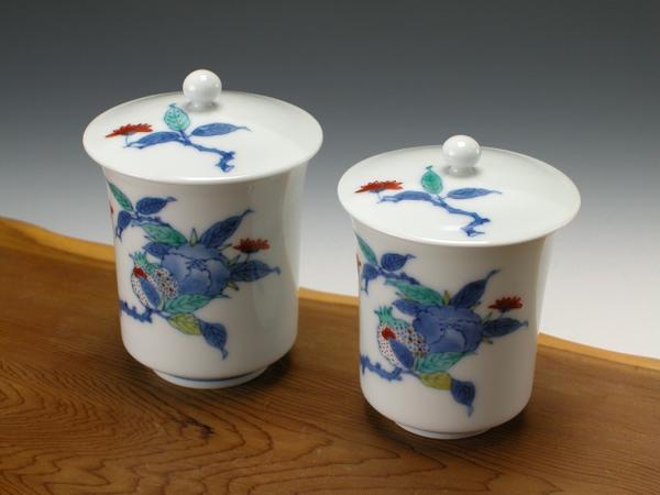 仕入値引 明治時代　古伊万里　染錦　三鷺に花の図　三つ重ね鉢　3点揃い 食器