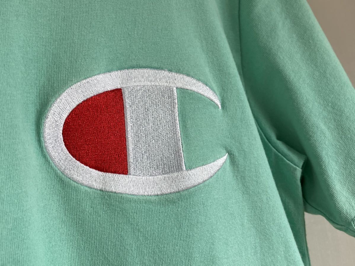 Champion Tシャツ L 半袖 グリーン ライトグリーン アクア トップス tee ビッグ C ロゴ 刺繍 チャンピオン 送料無料