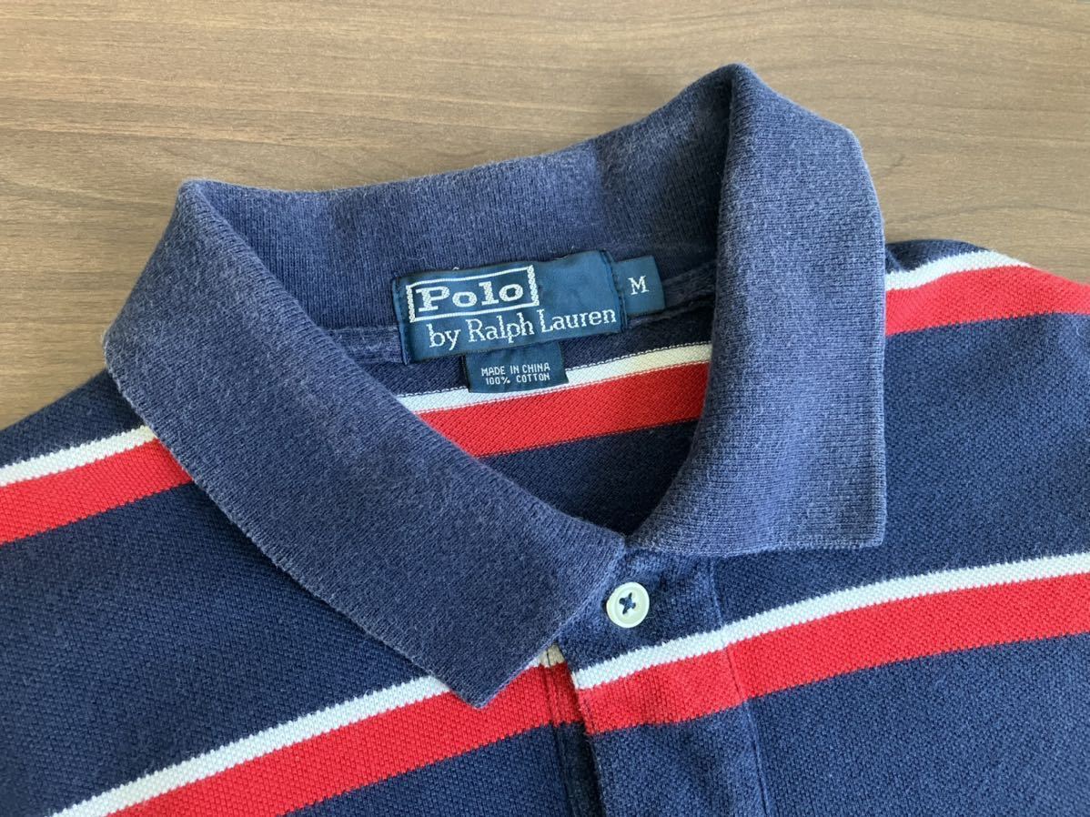 POLO Ralph Lauren ポロシャツ 半袖 M ネイビー レッド ホワイト ボーダー 紺 赤 白 ロゴ 刺繍 シャツ トップス ポロラルフローレン_画像5