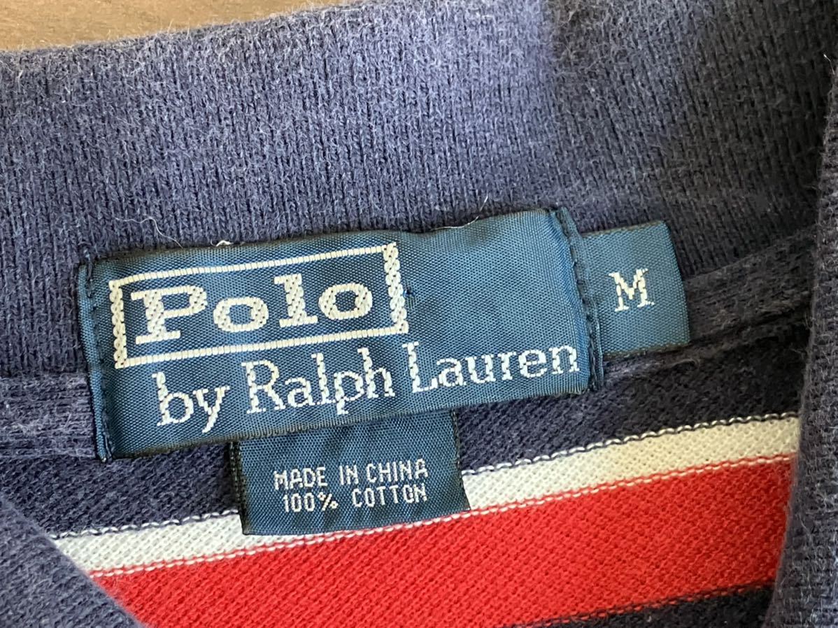 POLO Ralph Lauren ポロシャツ 半袖 M ネイビー レッド ホワイト ボーダー 紺 赤 白 ロゴ 刺繍 シャツ トップス ポロラルフローレン