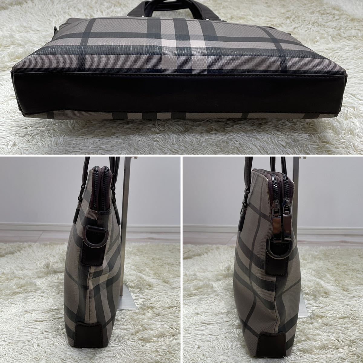 1円 美品 BURBERRY バーバリー 2way ビジネスバッグ チェック柄 PVC