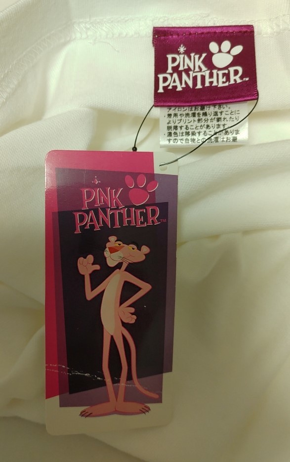 2015 個性的 Superior スペリオール Tシャツ『Pink Panther』丸首 半袖 白 64 ペイズリー柄 前後プリント XL・身幅約58cm※未使用/タグ付き_購入当初より商品タグが折れていました