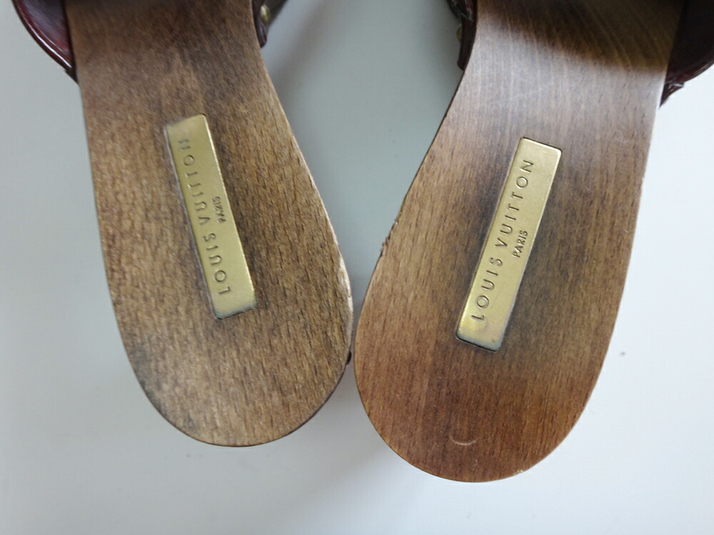 LV Louis Vuitton ルイヴィトン サンダル レディース ミュール 37サイズ オープントゥ 女性靴 ウッドソール シューズ 中古  lv-005